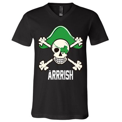 Arrrish Irish Clover skull St Patricks Day V-Neck T-Shirt