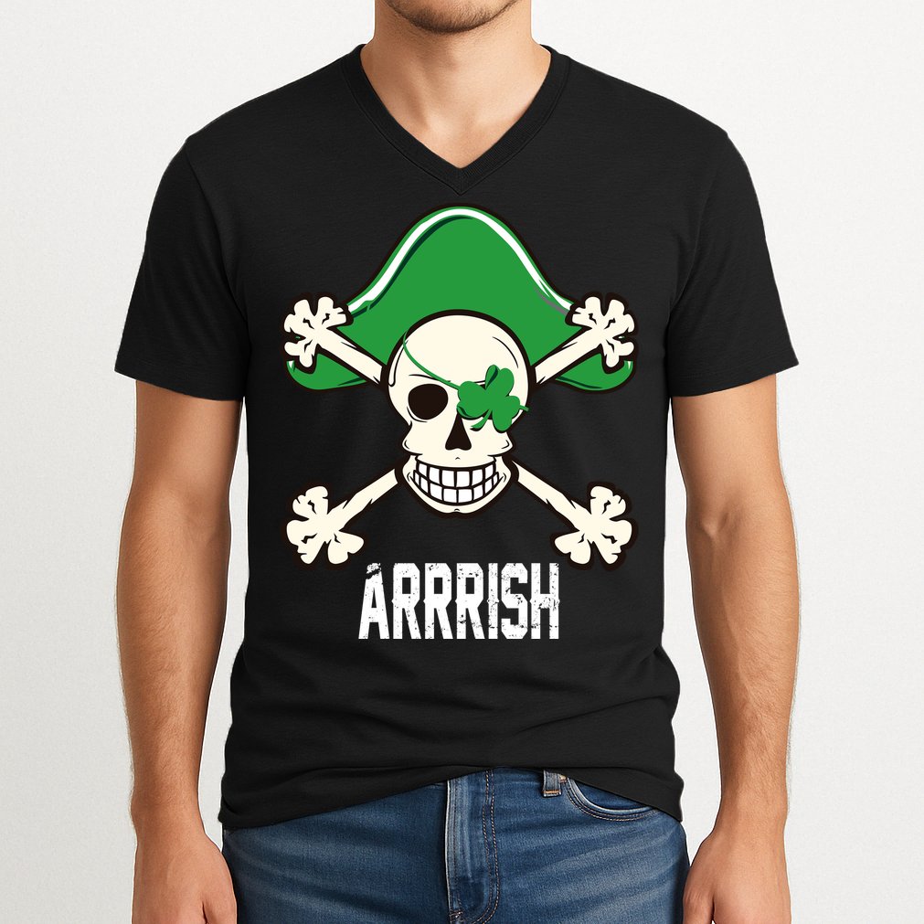 Arrrish Irish Clover skull St Patricks Day V-Neck T-Shirt