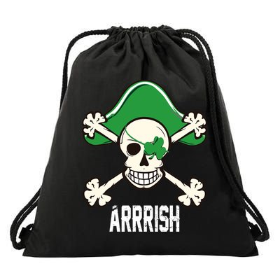 Arrrish Irish Clover skull St Patricks Day Drawstring Bag