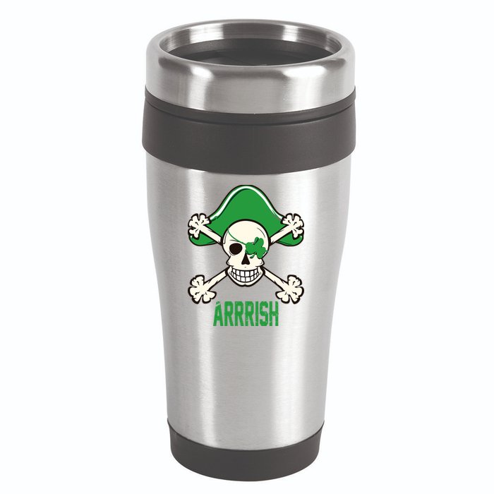 Arrrish Irish Clover skull St Patricks Day 16oz Travel Tumbler