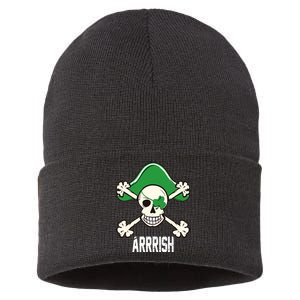 Arrrish Irish Clover skull St Patricks Day Sustainable Knit Beanie