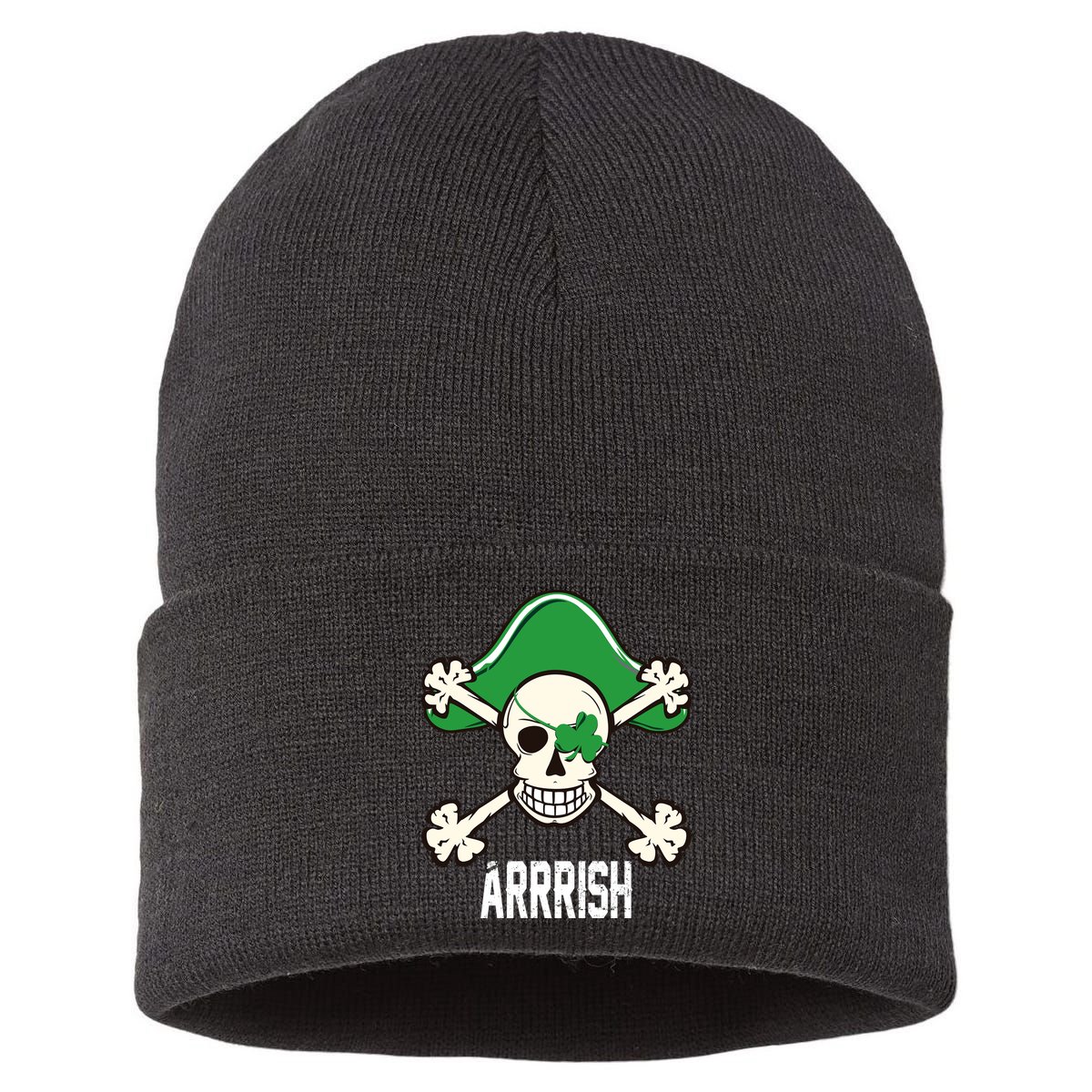 Arrrish Irish Clover skull St Patricks Day Sustainable Knit Beanie