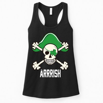 Arrrish Irish Clover skull St Patricks Day Womens Tank Top