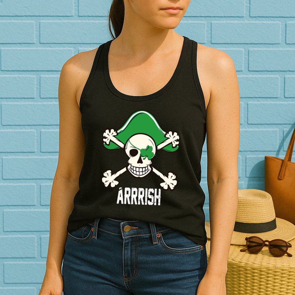 Arrrish Irish Clover skull St Patricks Day Womens Tank Top