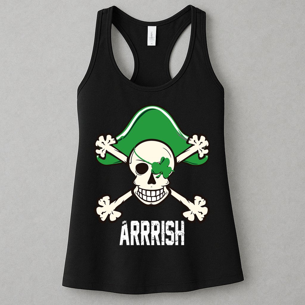 Arrrish Irish Clover skull St Patricks Day Womens Tank Top