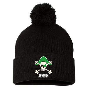 Arrrish Irish Clover skull St Patricks Day Pom Pom 12in Knit Beanie