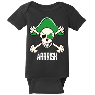 Arrrish Irish Clover skull St Patricks Day Baby Bodysuit