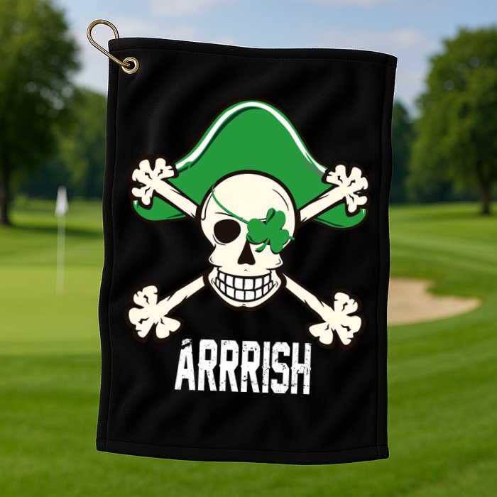 Arrrish Irish Clover skull St Patricks Day Golf Towel