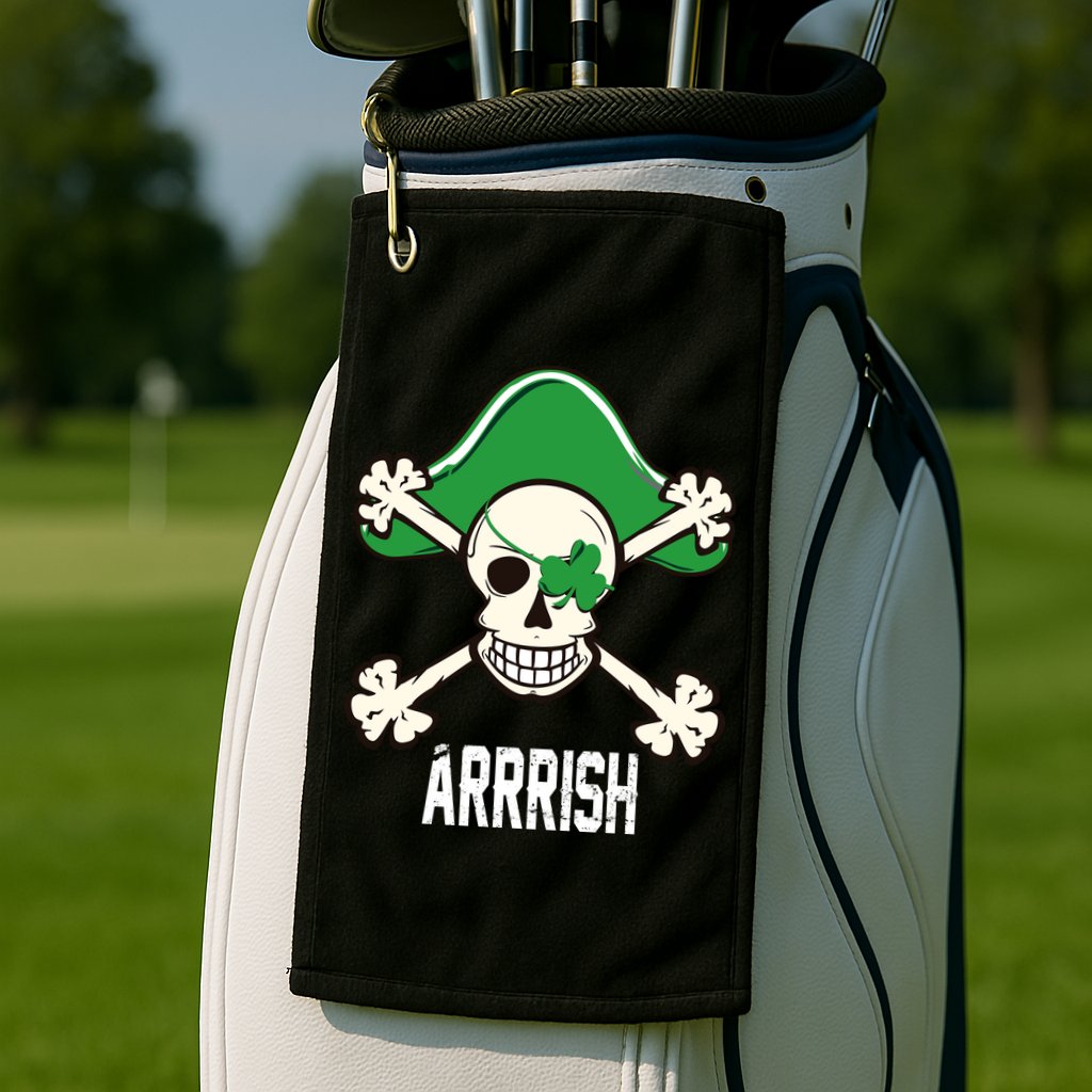 Arrrish Irish Clover skull St Patricks Day Golf Towel