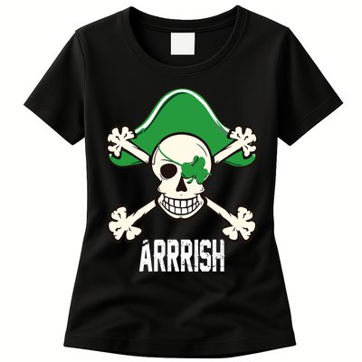 Arrrish Irish Clover skull St Patricks Day Womens T-Shirt