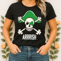 Arrrish Irish Clover skull St Patricks Day Womens T-Shirt