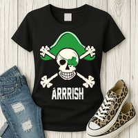 Arrrish Irish Clover skull St Patricks Day Womens T-Shirt