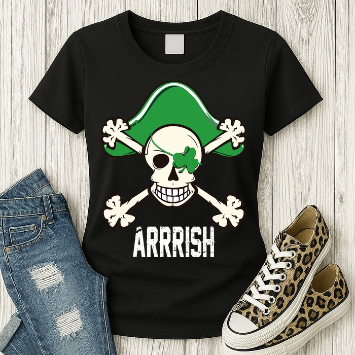 Arrrish Irish Clover skull St Patricks Day Womens T-Shirt