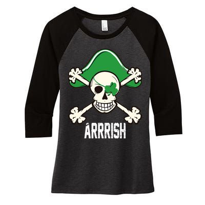 Arrrish Irish Clover skull St Patricks Day Women's Tri-Blend 3/4-Sleeve Raglan Shirt