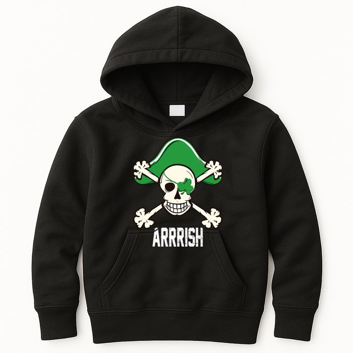 Arrrish Irish Clover skull St Patricks Day Kids Hoodie