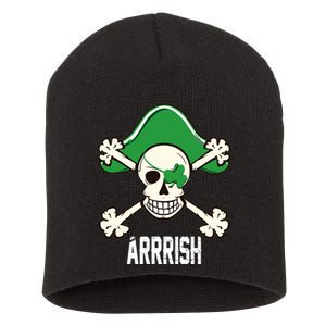 Arrrish Irish Clover skull St Patricks Day Short Acrylic Beanie