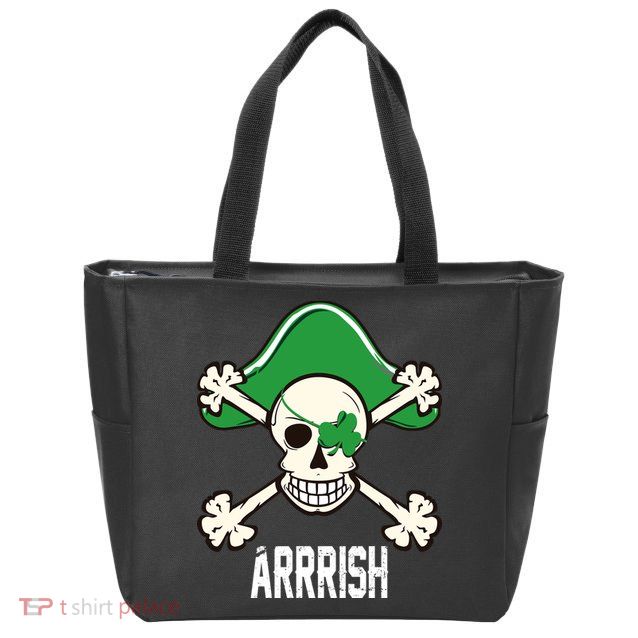 Arrrish Irish Clover skull St Patricks Day Zip Tote Bag
