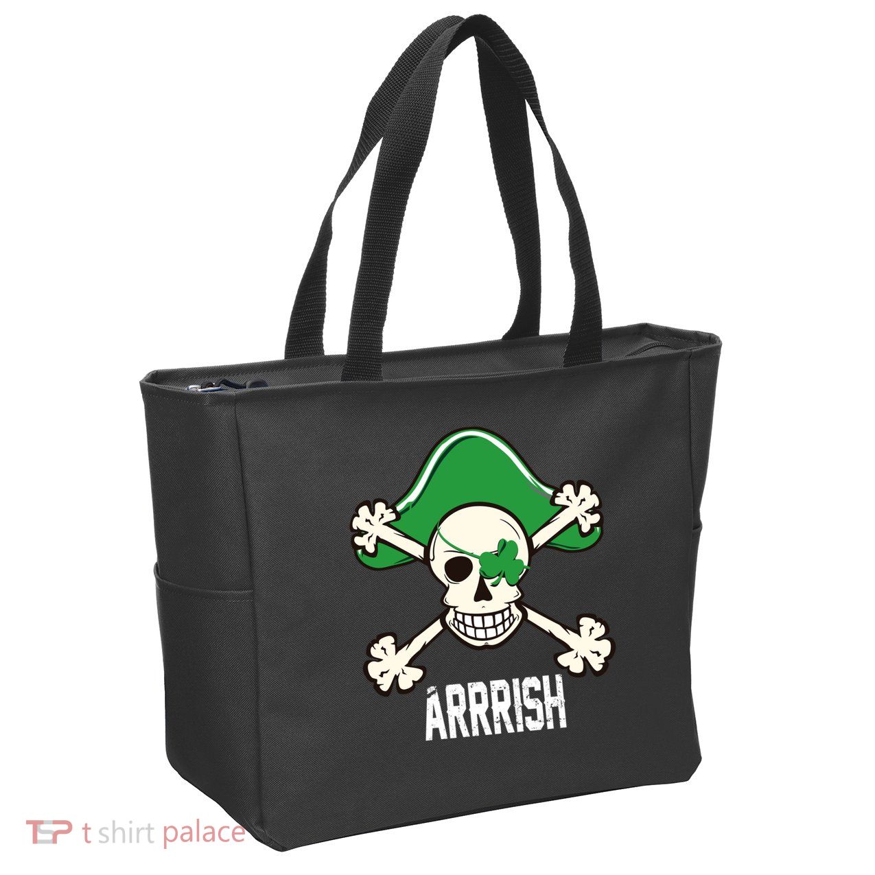 Arrrish Irish Clover skull St Patricks Day Zip Tote Bag