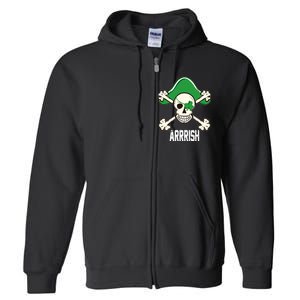 Arrrish Irish Clover skull St Patricks Day Full Zip Hoodie