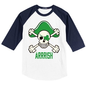 Arrrish Irish Clover skull St Patricks Day Baseball Sleeve Shirt