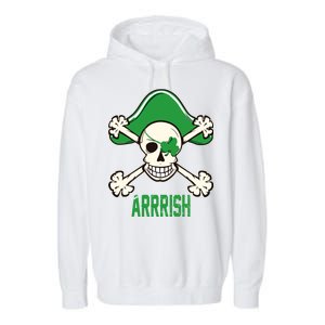 Arrrish Irish Clover skull St Patricks Day Garment-Dyed Fleece Hoodie