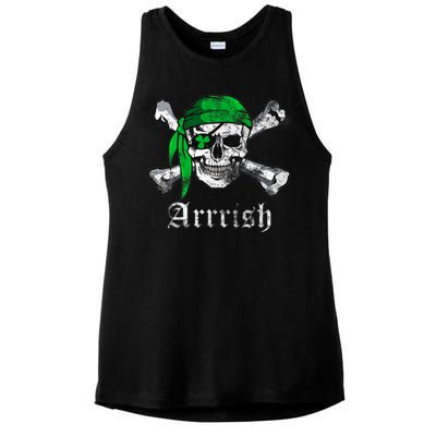 Arrrish Irish Pirate Skull Clover Ladies PosiCharge Tri-Blend Wicking Tank