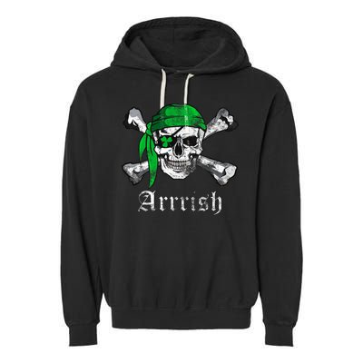 Arrrish Irish Pirate Skull Clover Garment-Dyed Fleece Hoodie