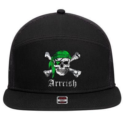 Arrrish Irish Pirate Skull Clover 7 Panel Mesh Trucker Snapback Hat