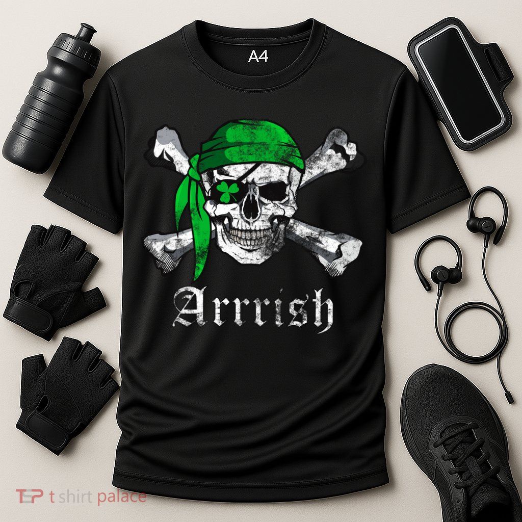 Arrrish Irish Pirate Skull Clover Performance Shirt