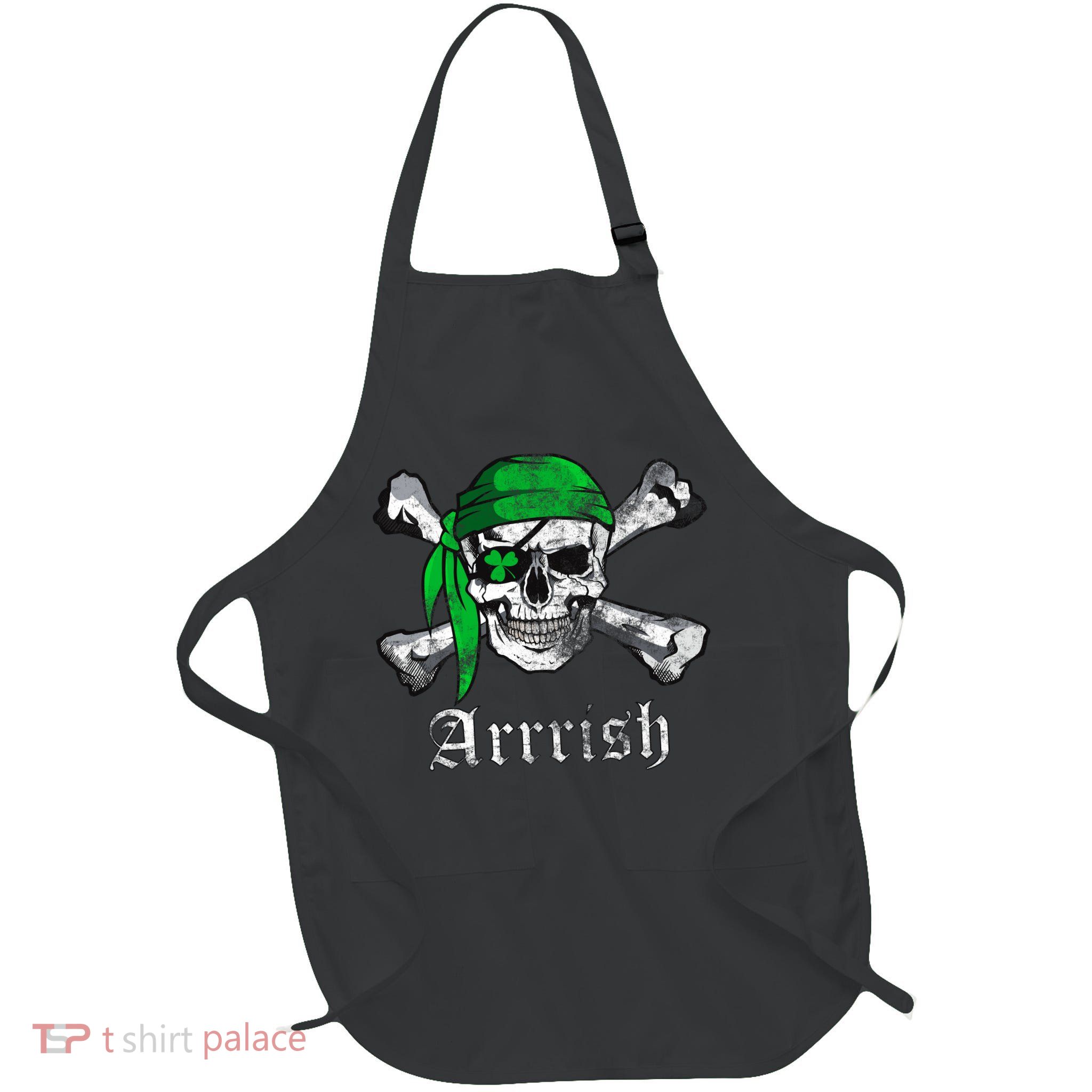 Arrrish Irish Pirate Skull Clover Full-Length Apron With Pockets