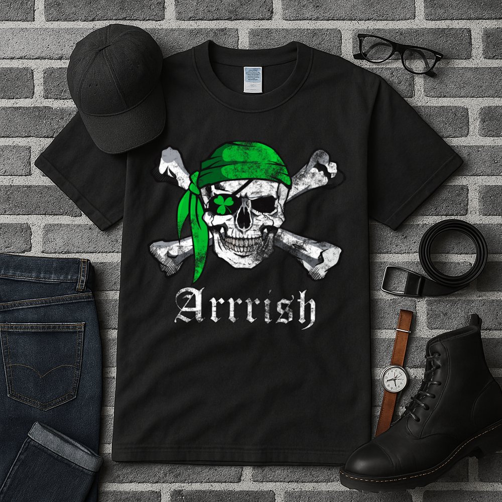 Arrrish Irish Pirate Skull Clover Tall T-Shirt
