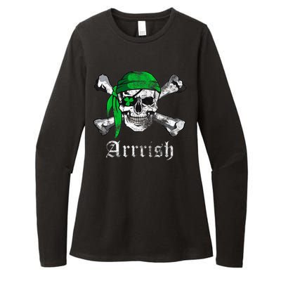 Arrrish Irish Pirate Skull Clover Womens CVC Long Sleeve Shirt