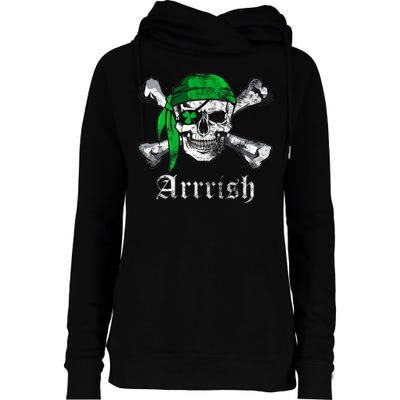 Arrrish Irish Pirate Skull Clover Womens Funnel Neck Pullover Hood