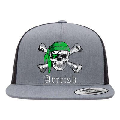 Arrrish Irish Pirate Skull Clover Flat Bill Trucker Hat