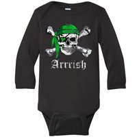 Arrrish Irish Pirate Skull Clover Baby Long Sleeve Bodysuit