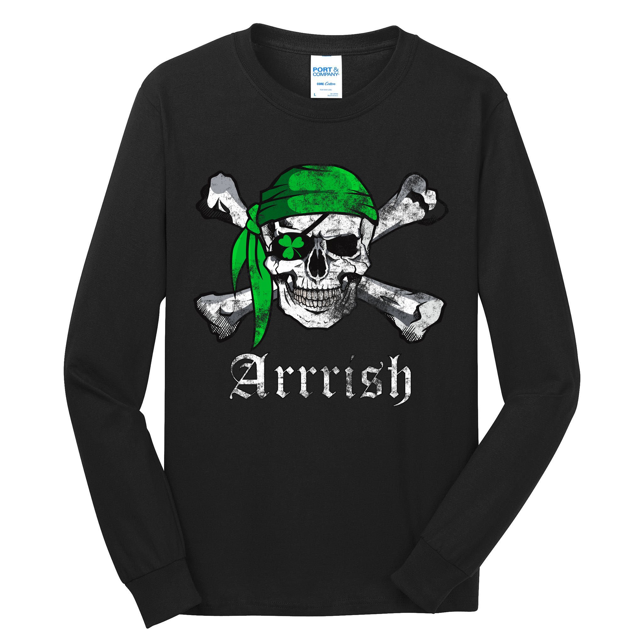 Arrrish Irish Pirate Skull Clover Tall Long Sleeve T-Shirt