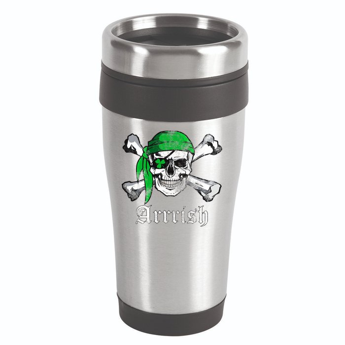 Arrrish Irish Pirate Skull Clover 16oz Travel Tumbler