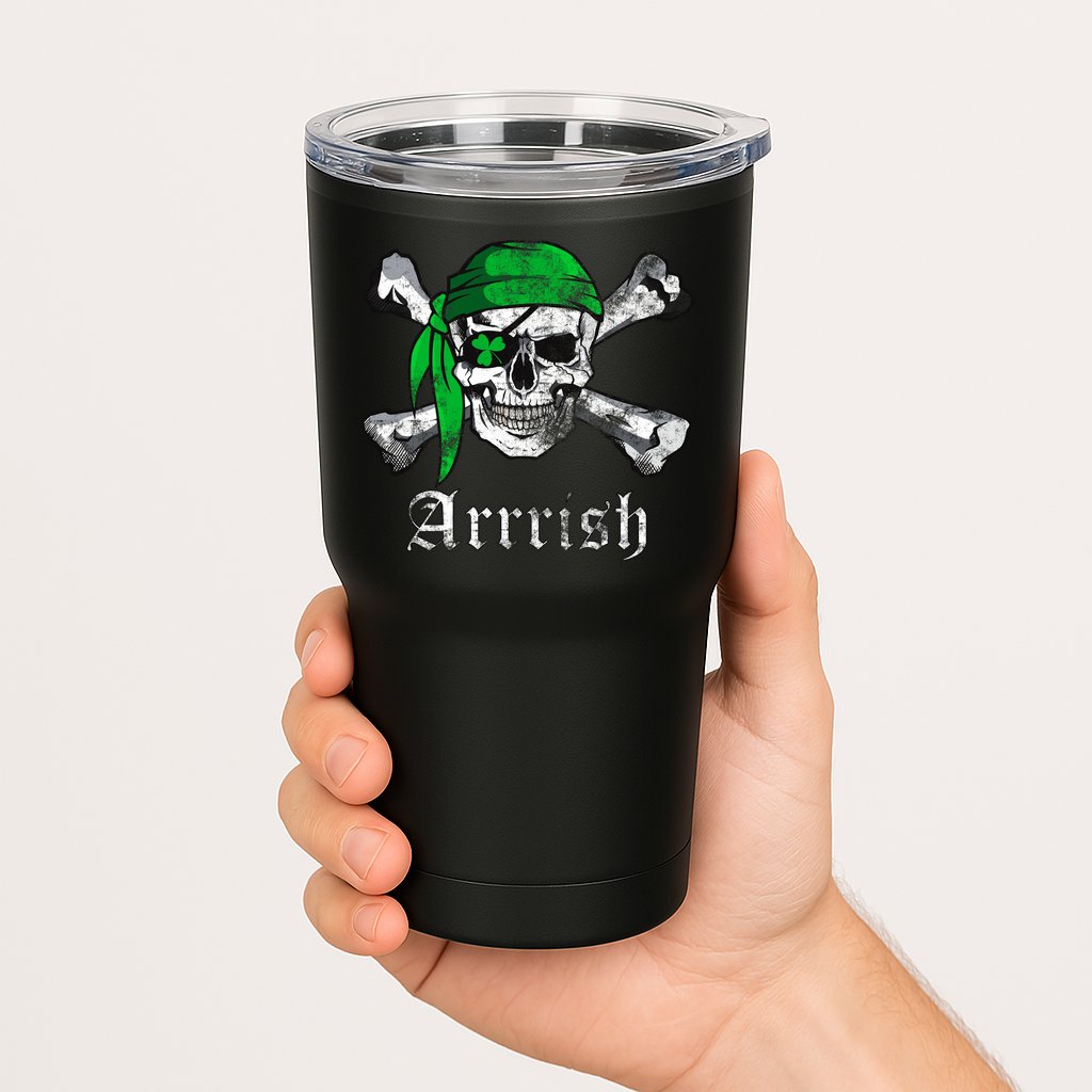 Arrrish Irish Pirate Skull Clover Tumbler