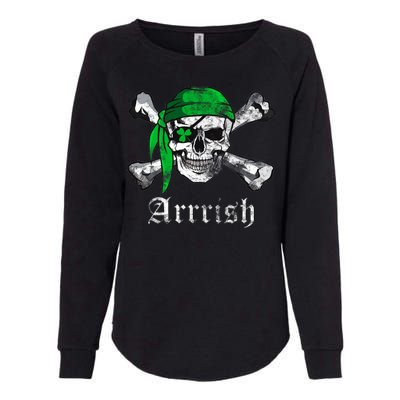 Arrrish Irish Pirate Skull Clover Womens California Wash Sweatshirt