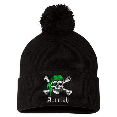 Arrrish Irish Pirate Skull Clover Pom Pom 12in Knit Beanie