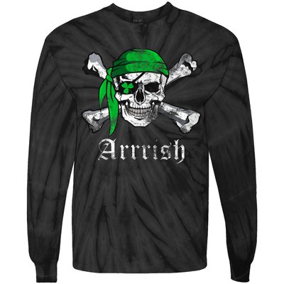 Arrrish Irish Pirate Skull Clover Tie-Dye Long Sleeve Shirt