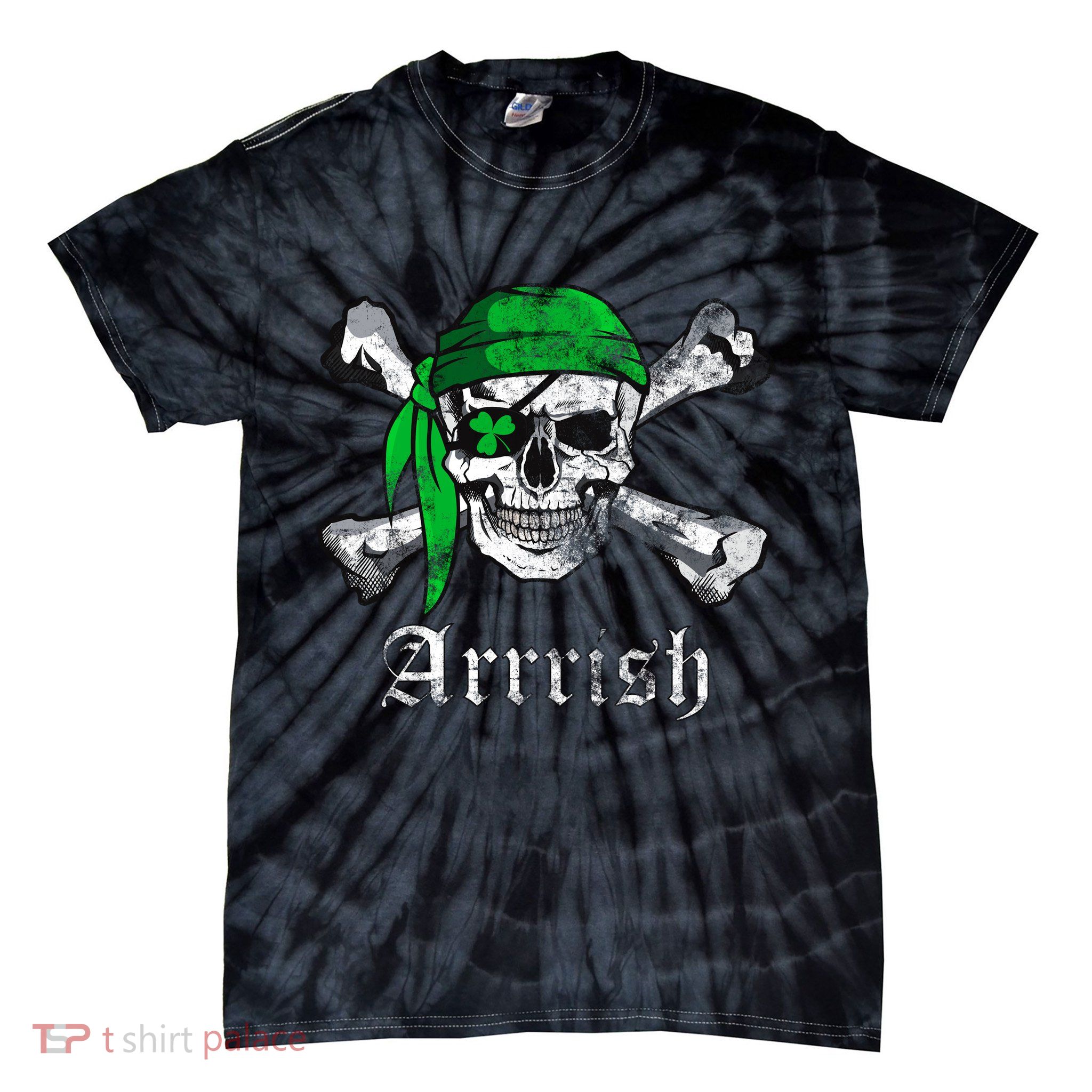 Arrrish Irish Pirate Skull Clover Tie-Dye T-Shirt