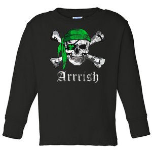 Arrrish Irish Pirate Skull Clover Toddler Long Sleeve Shirt