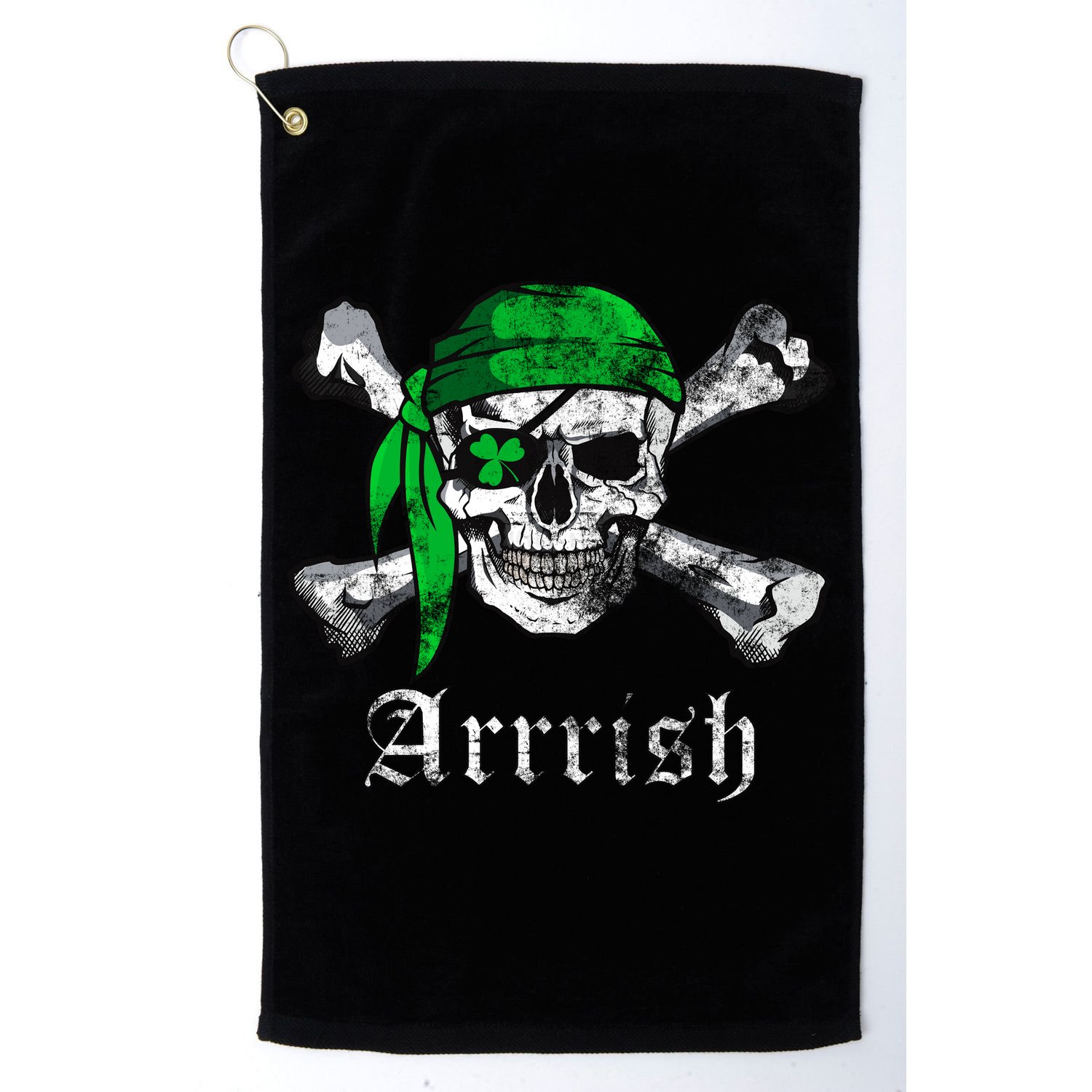 Arrrish Irish Pirate Skull Clover Golf Towel