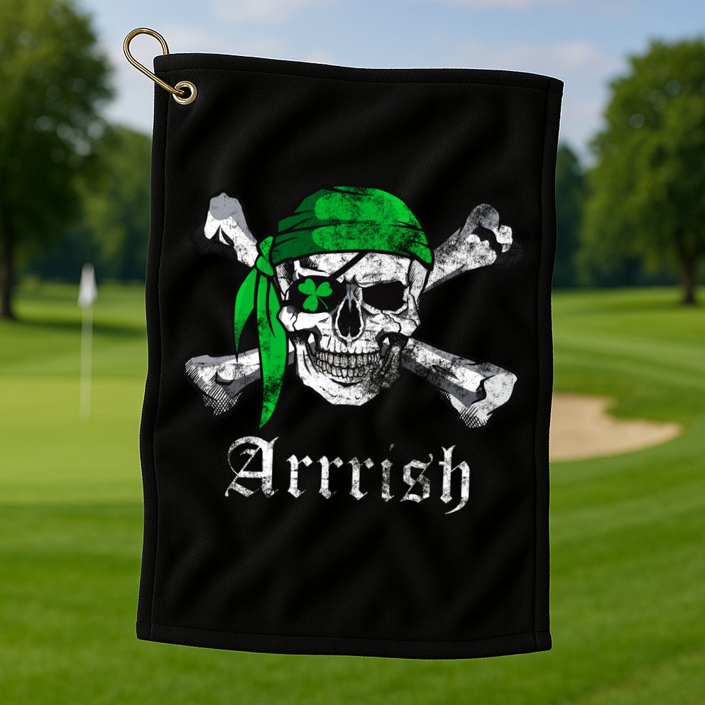Arrrish Irish Pirate Skull Clover Golf Towel