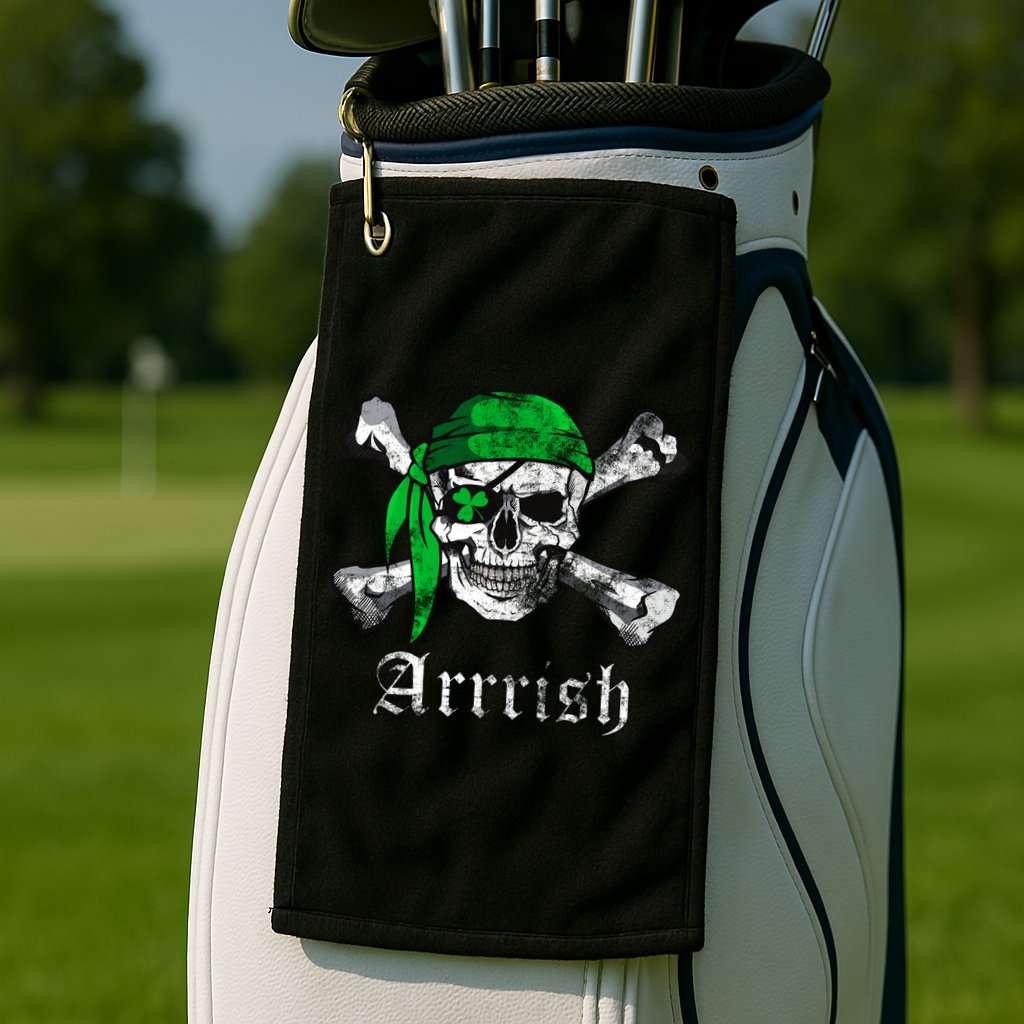 Arrrish Irish Pirate Skull Clover Golf Towel