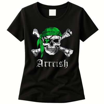 Arrrish Irish Pirate Skull Clover Womens T-Shirt