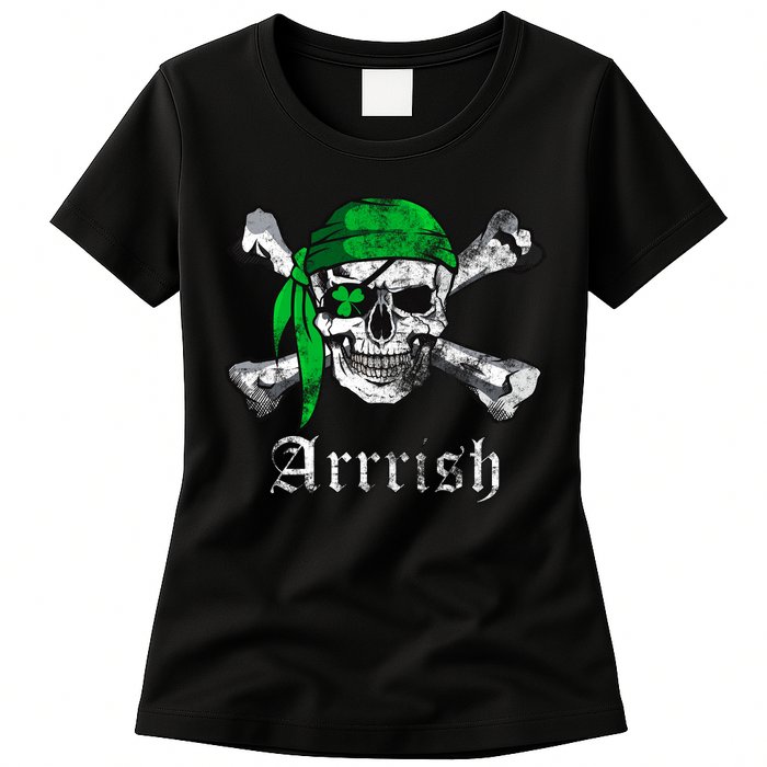 Arrrish Irish Pirate Skull Clover Womens T-Shirt