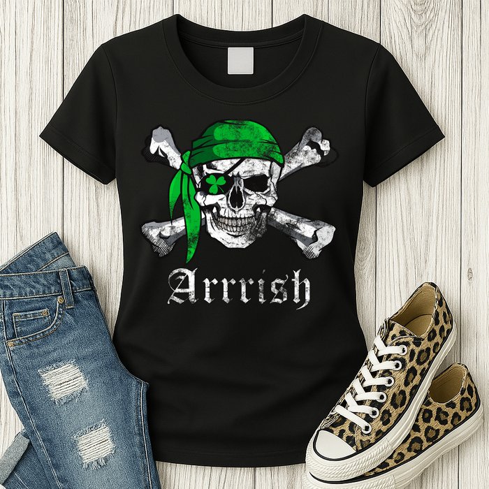 Arrrish Irish Pirate Skull Clover Womens T-Shirt