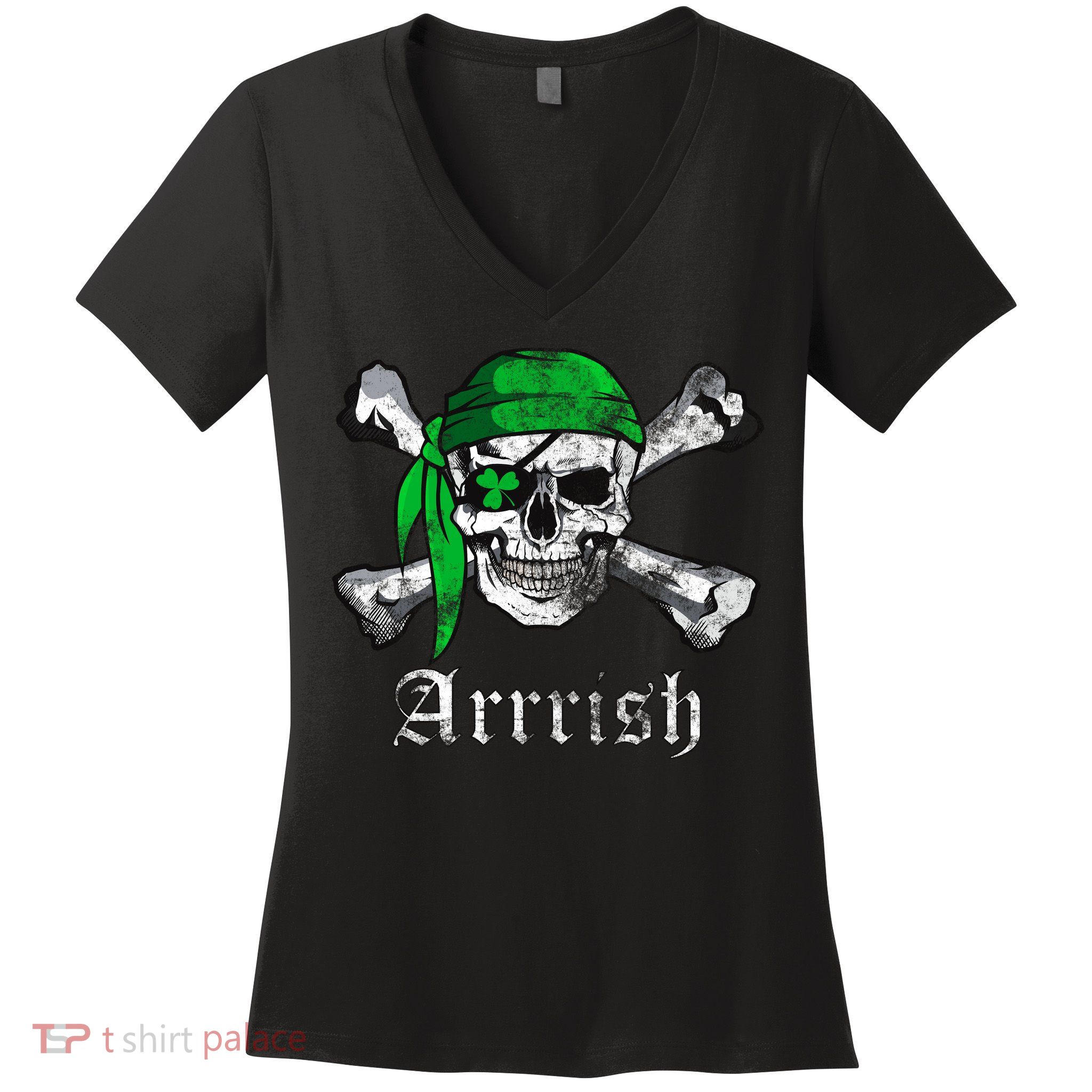Arrrish Irish Pirate Skull Clover Women's V-Neck T-Shirt
